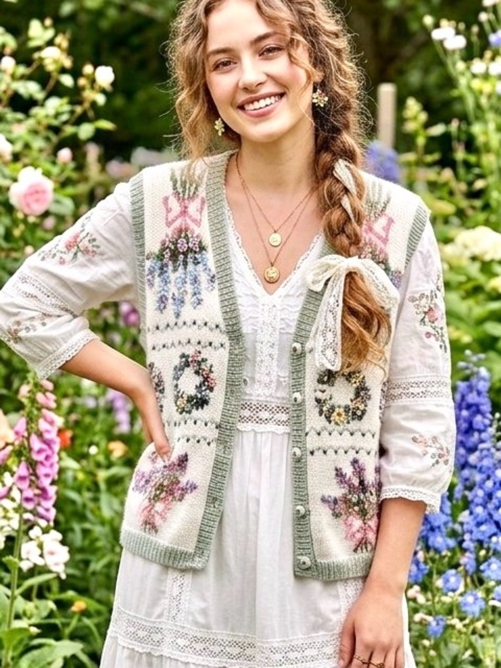 Cottagecore artisan boho embroidered vest w prairie Country shabby chic vibe